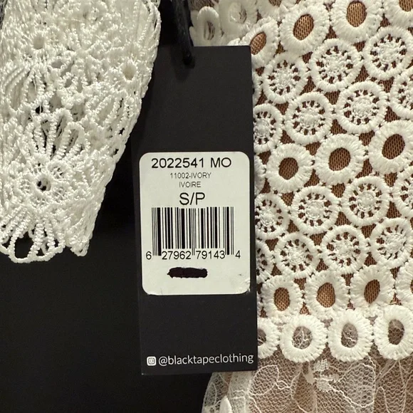 Elegant Lace Mini Dress in White and Tan - Picture 3 of 6